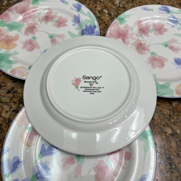 Sango Wisteria Round Salad Plates by Deborah Mallow Floral Pattern 3009 Set of 4 - Picture 4 of 5